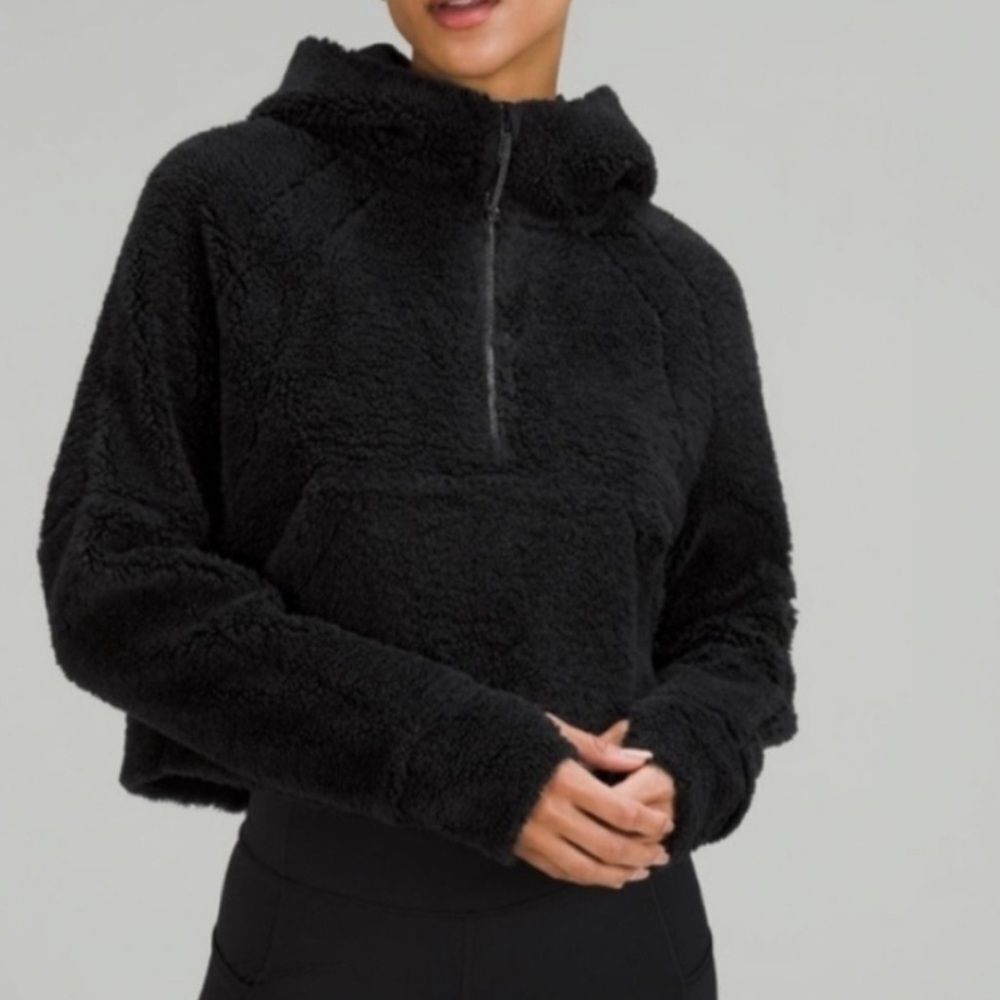 Lululemon Oversized Sherpa 1/2 Zip Hoodie Black Fleece cropped XS/S